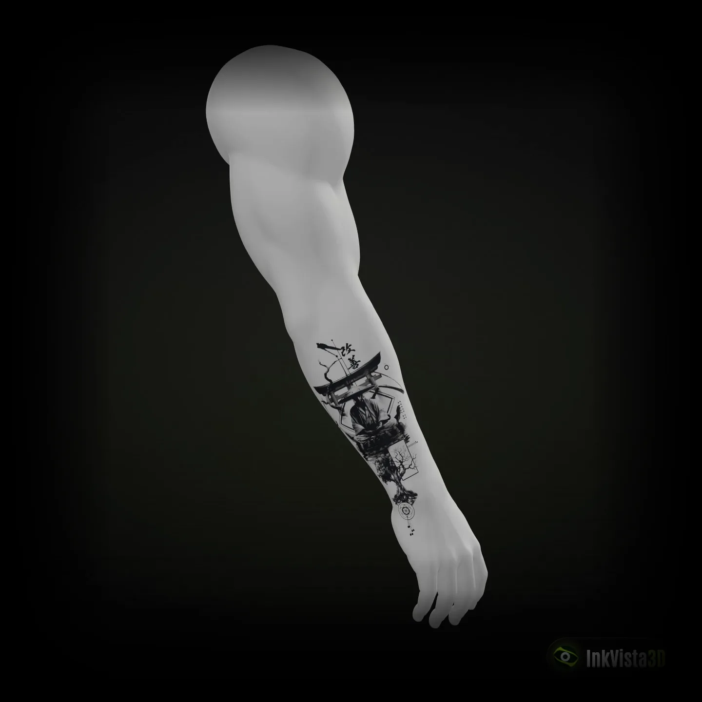 Samurai forearm: A samurai and torii gate wrapping the forearm.